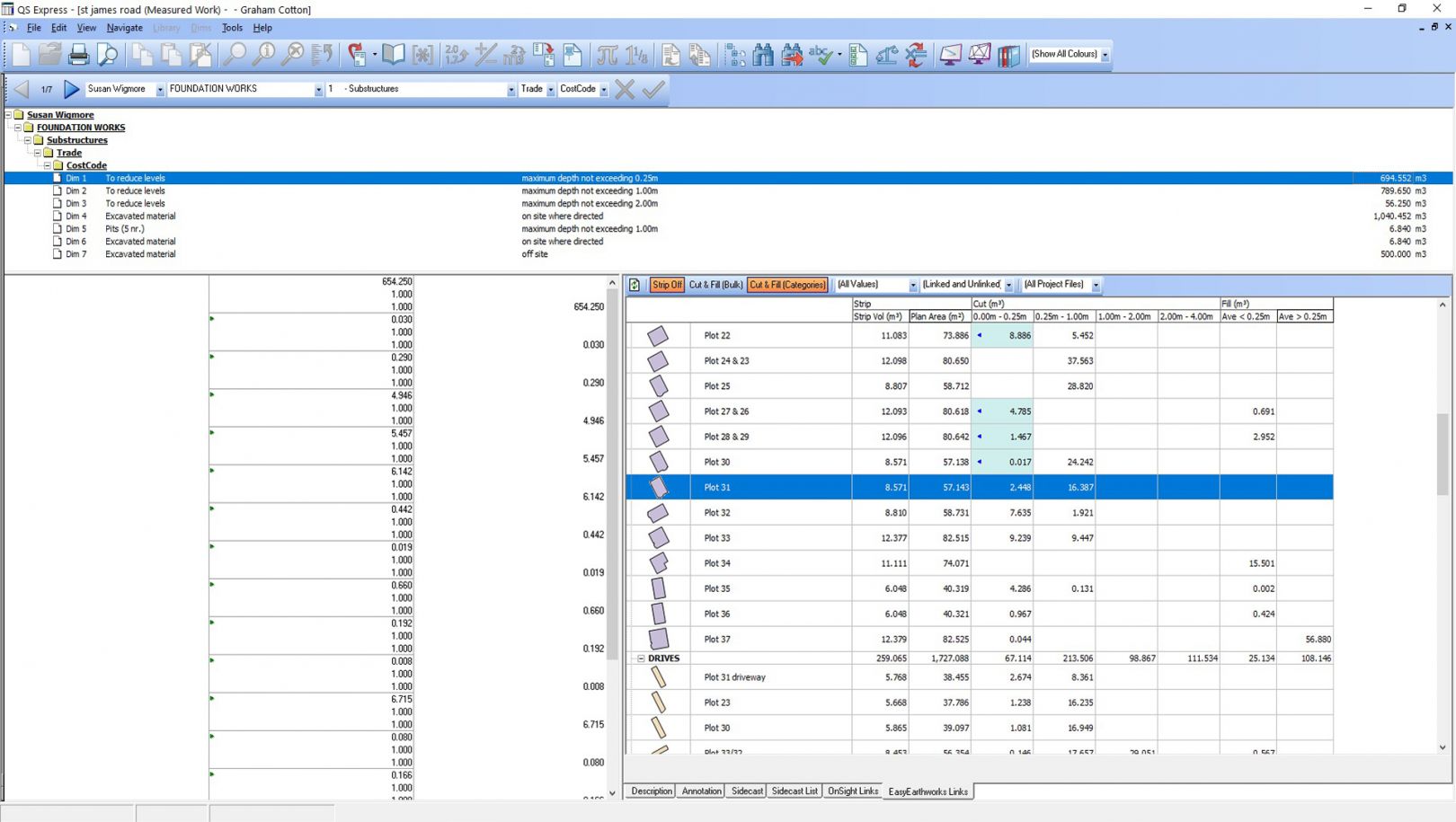 Screenshot of QSExpress bill of quantities software workspace